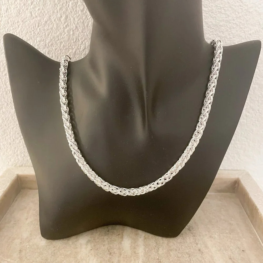 925 Sterling Silver Chain Link Necklace Thick Chunky Silver Statement Necklace - Picture 5 of 5